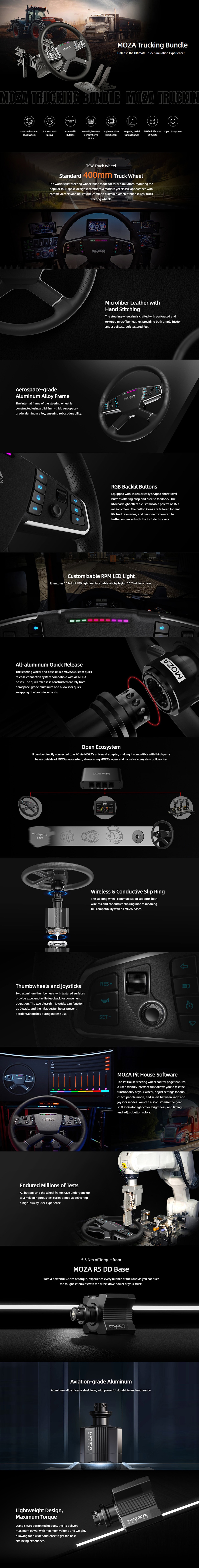Moza Racing R5 Trucking Bundle (TSW Truck Steering Wheel +Truck Desk Clamp +R5 5.5nm Base +SRP Lite Dual Pedals)
